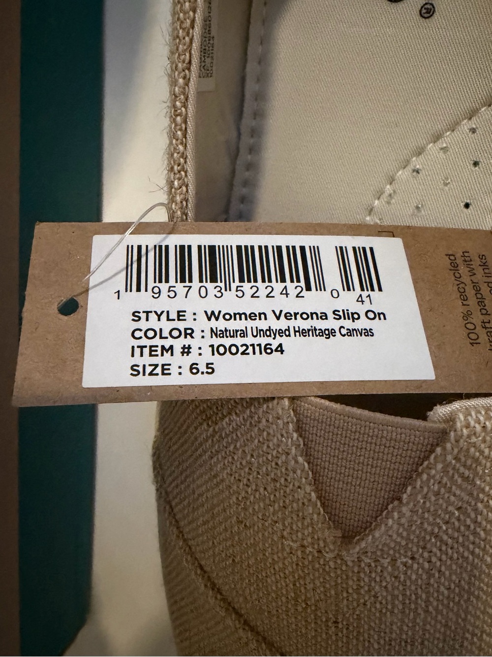 Toms Verona Slip On Natural Undyed Heritage New in box size 6.5 medium NWT - Picture 9 of 14
